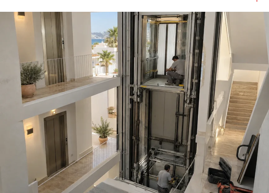 Hueco de ascensor con vistas al mar en una vivienda de Santa Eulària